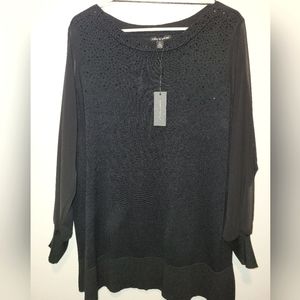 NWT🔥Cable & Gauge Sheer Sleeve Black Sweater